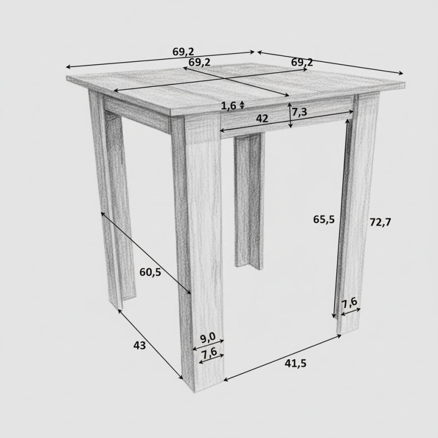 Квадратный обеденный стол LEVI дуб