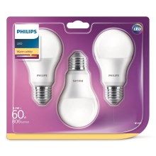 КОМПЛЕКТ 3x светодиодные лампочки Philips A60 E27/8,5W/230V