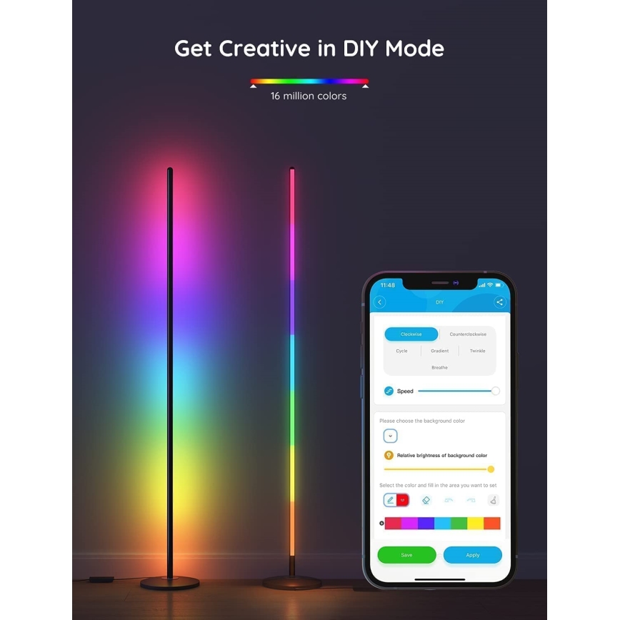 Ґові - світлодіодна РГБВ з регульованою яскравістю підлогова лампа ЛАЙТ МАТТЕР ЛЕД/24 Вт/230 В Вай‑Фай